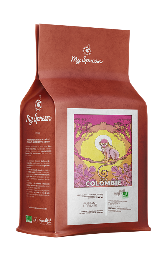 Cafe bio Colombie 1kg en grain singe Atele entreprise myspresso coop Fondo Paez