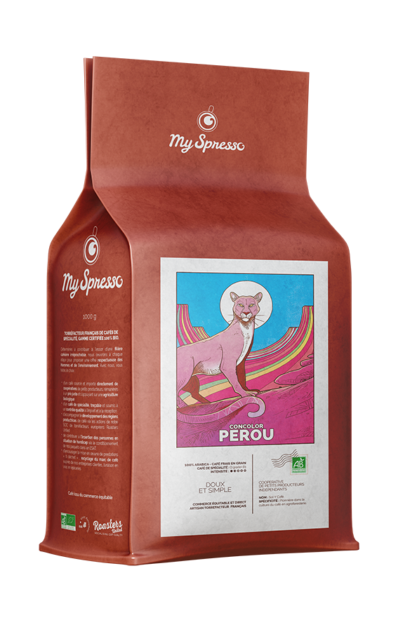 Cafe bio Perou 1kg en grain puma concolor entreprise myspresso coop Sol Y Cafe