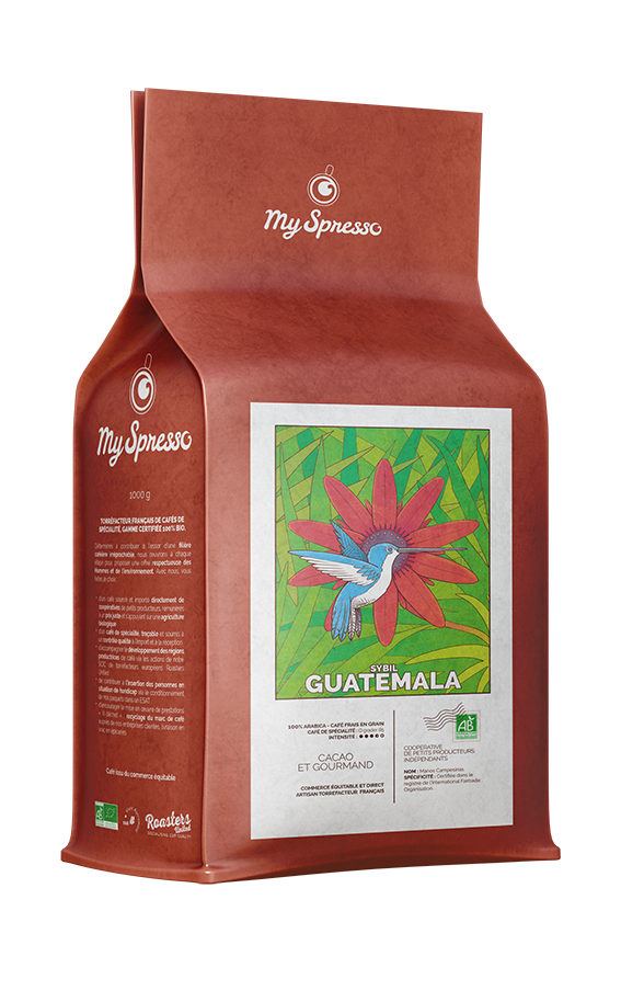 Cafe entreprise en grain bio Guatemala Myspresso 1kg Colibri Sybil Manos Campesinas