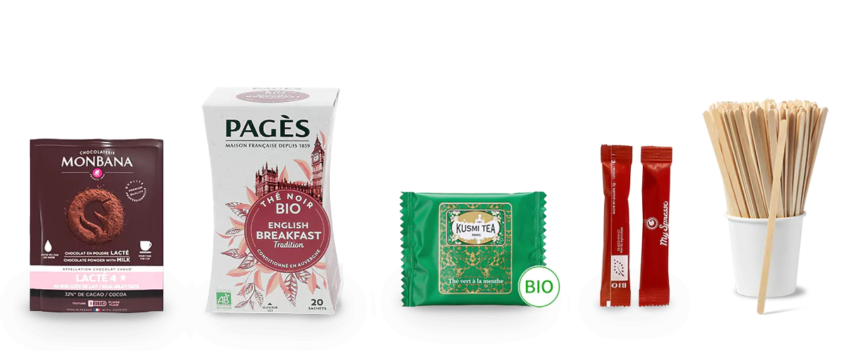 Chocolat, thés, sucre et agitateurs Myspresso